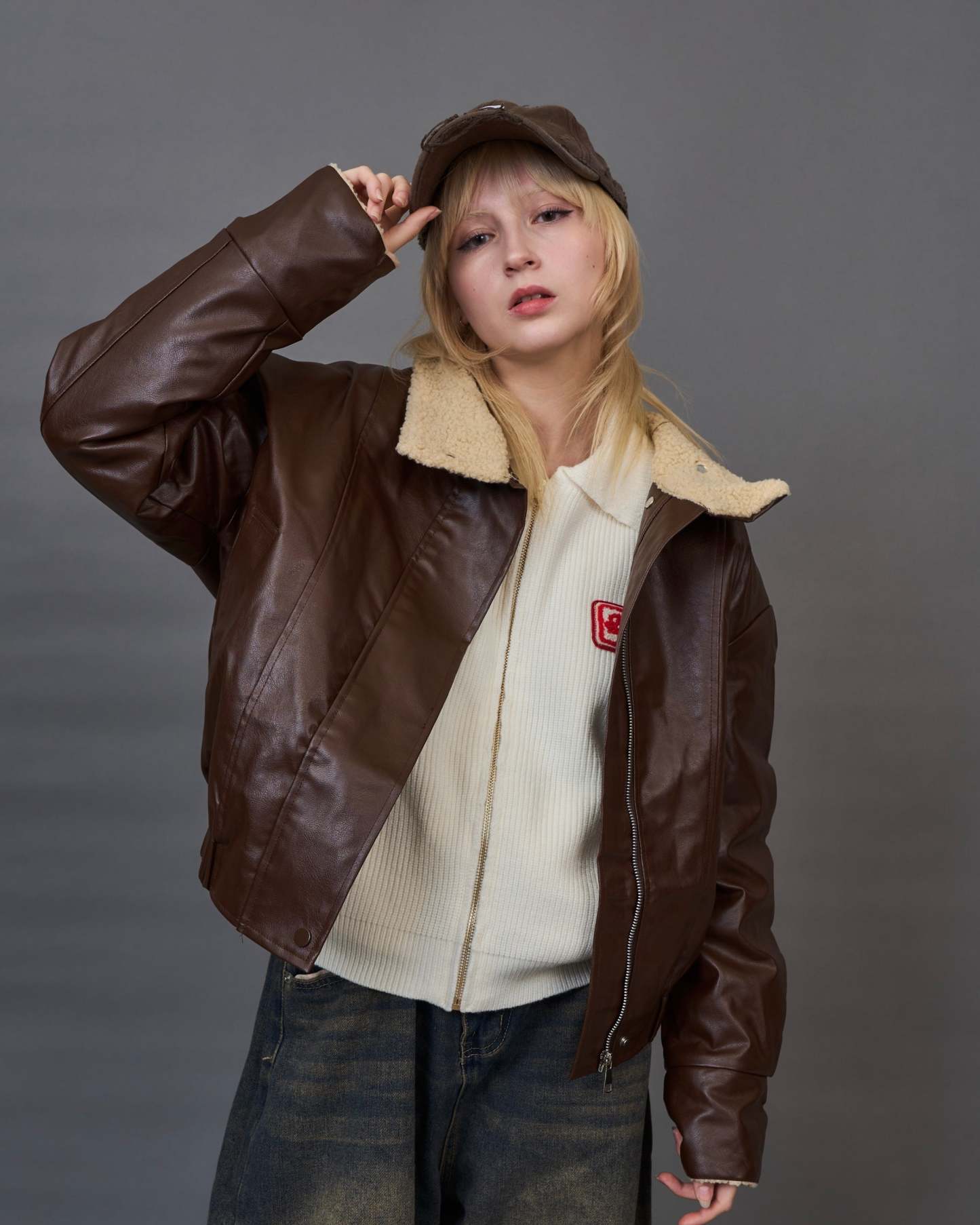 Shearling Collar Leather Jacket SL0066