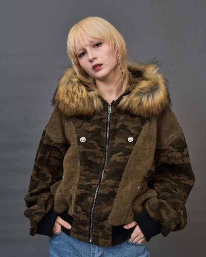 Military Camouflage Faux Fur Short Blouson SL0046
