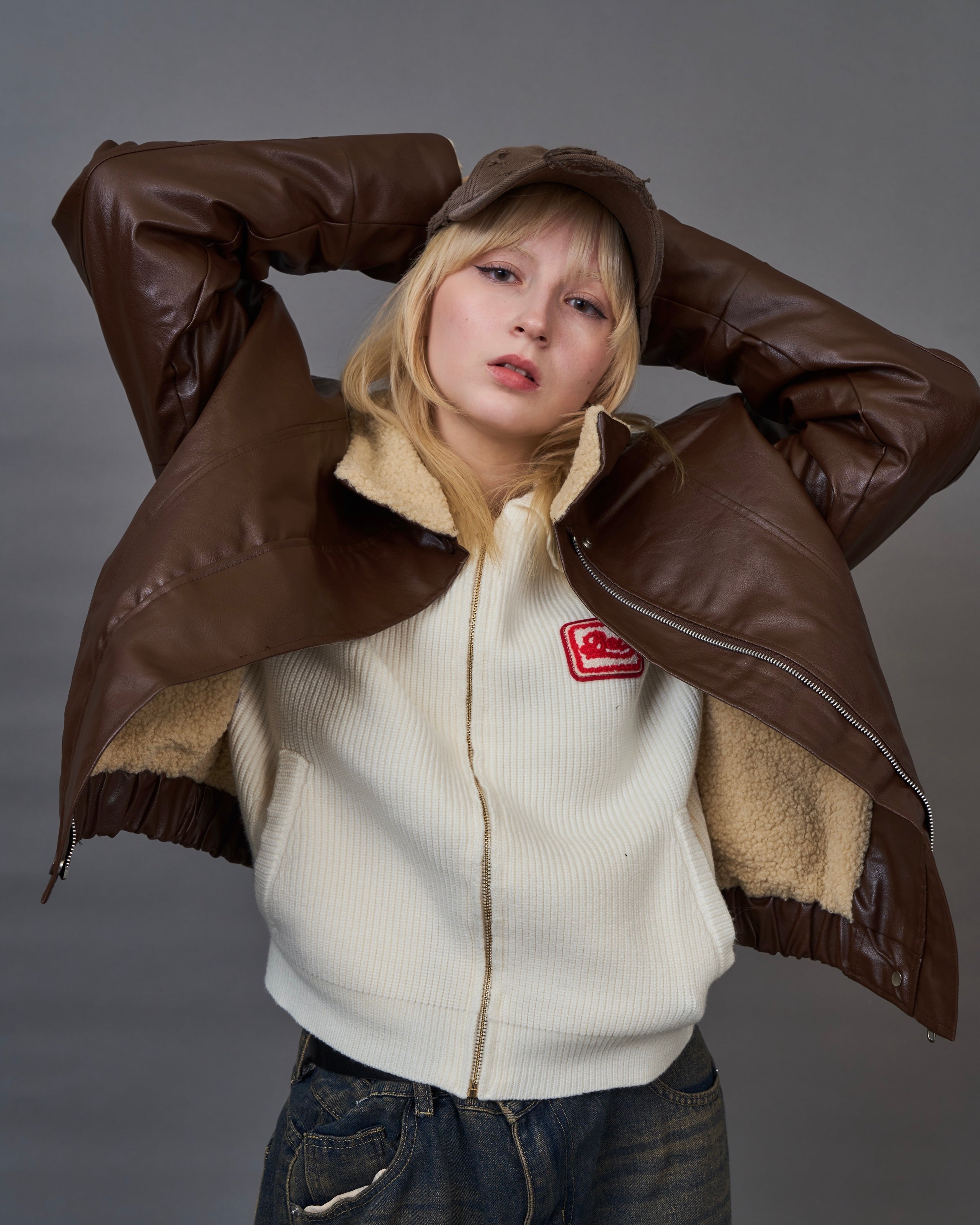 Shearling Collar Leather Jacket SL0066