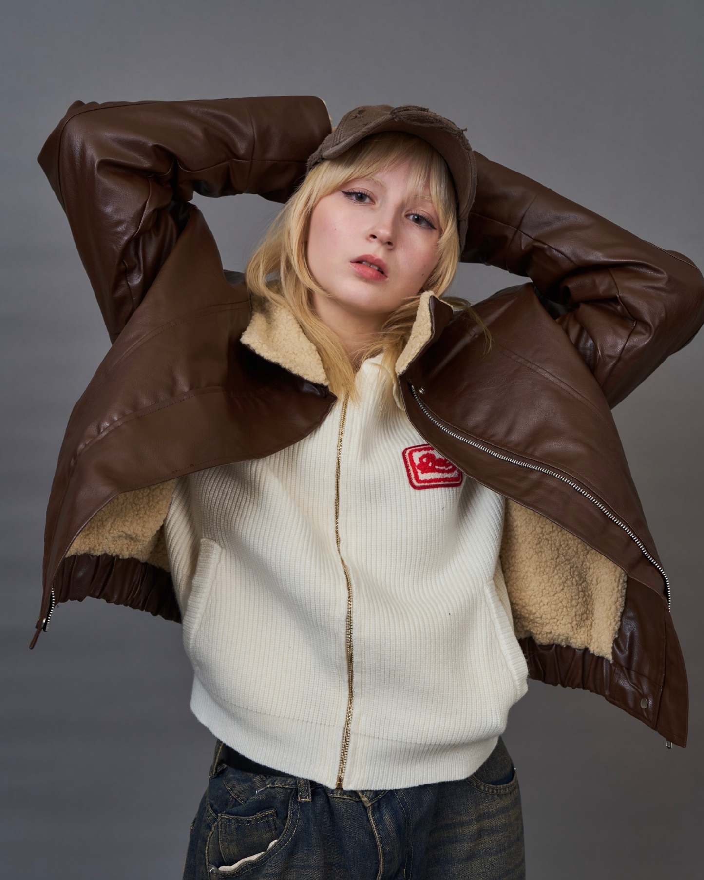 Shearling Collar Leather Jacket SL0066