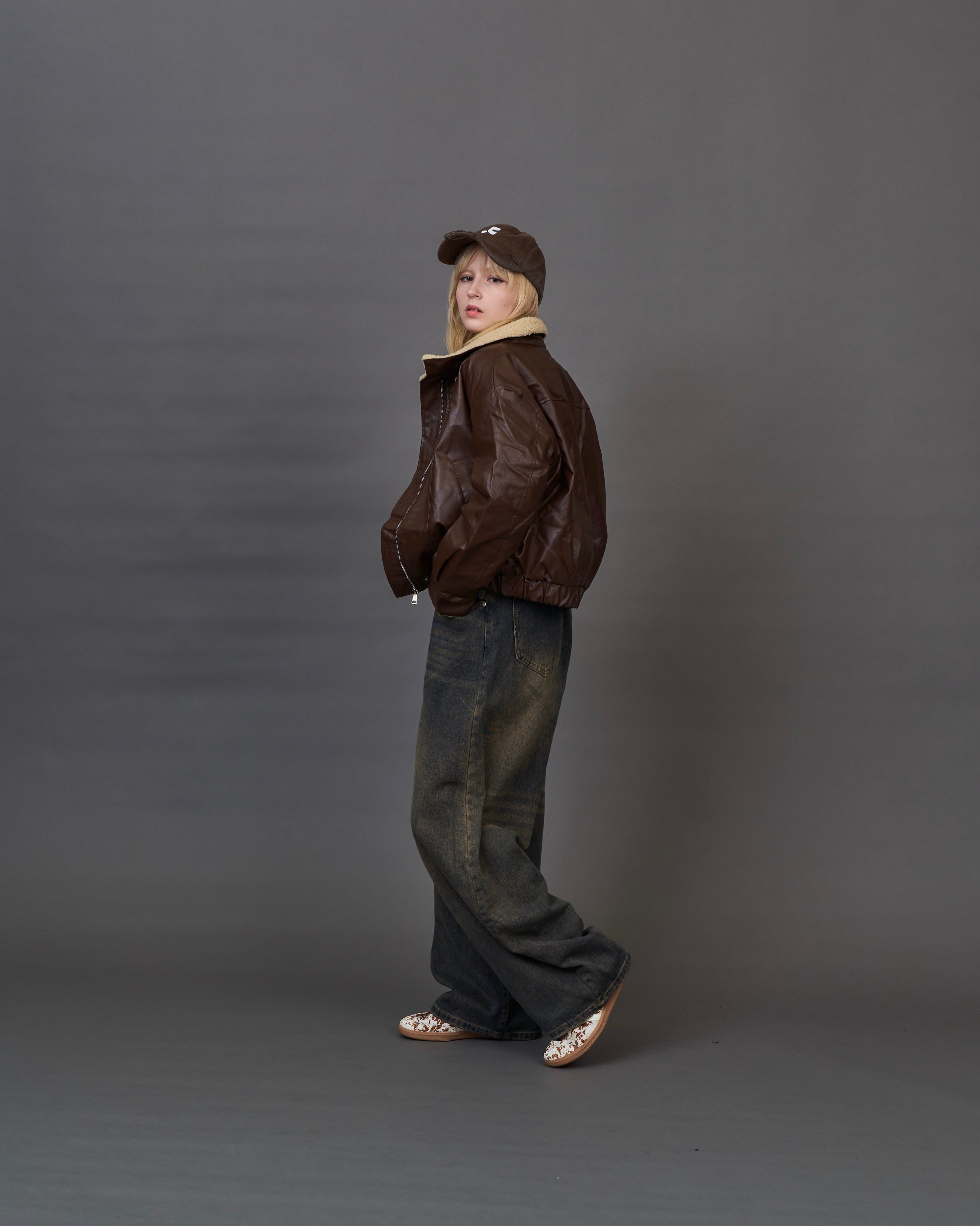 Shearling Collar Leather Jacket SL0066