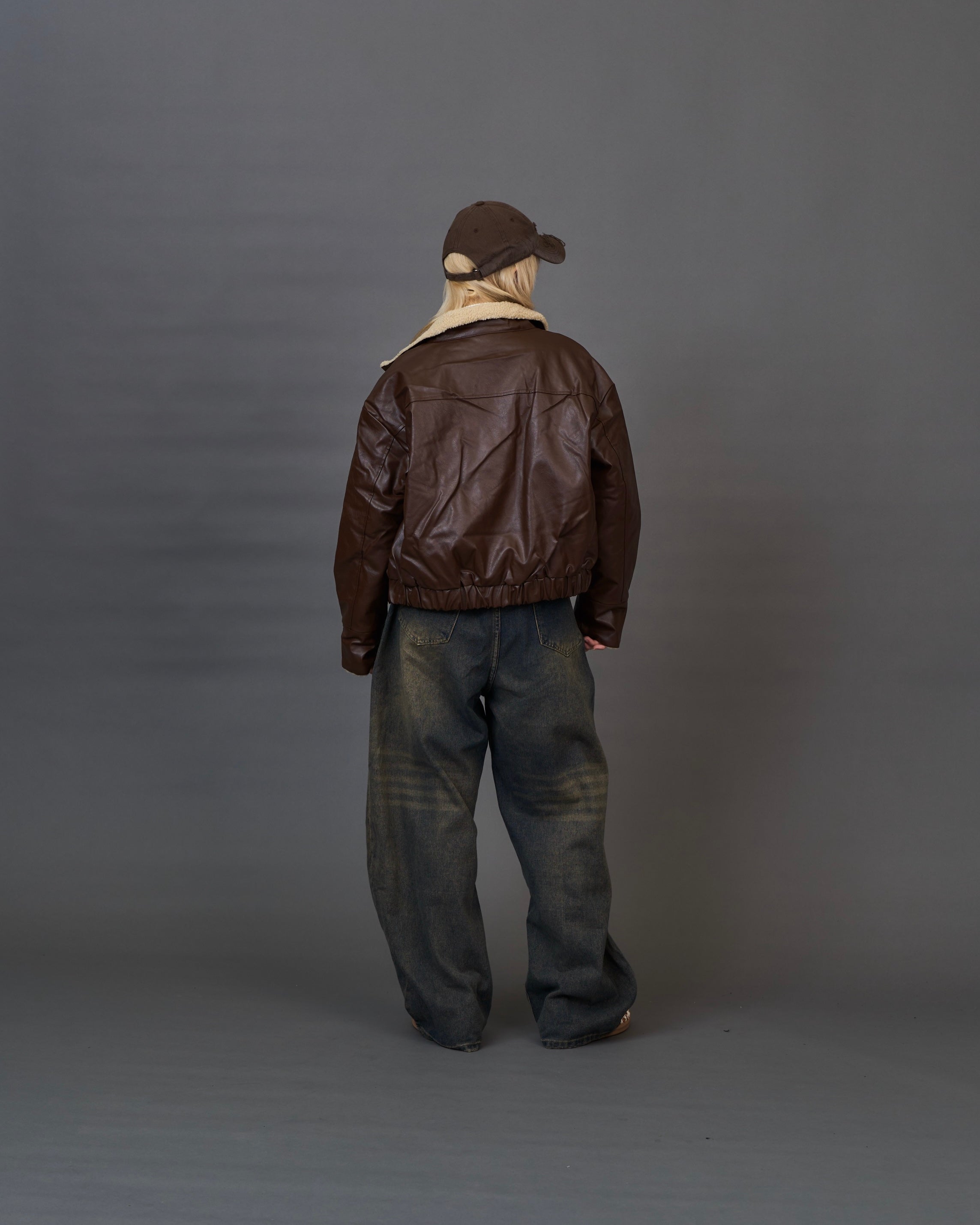 Shearling Collar Leather Jacket SL0066