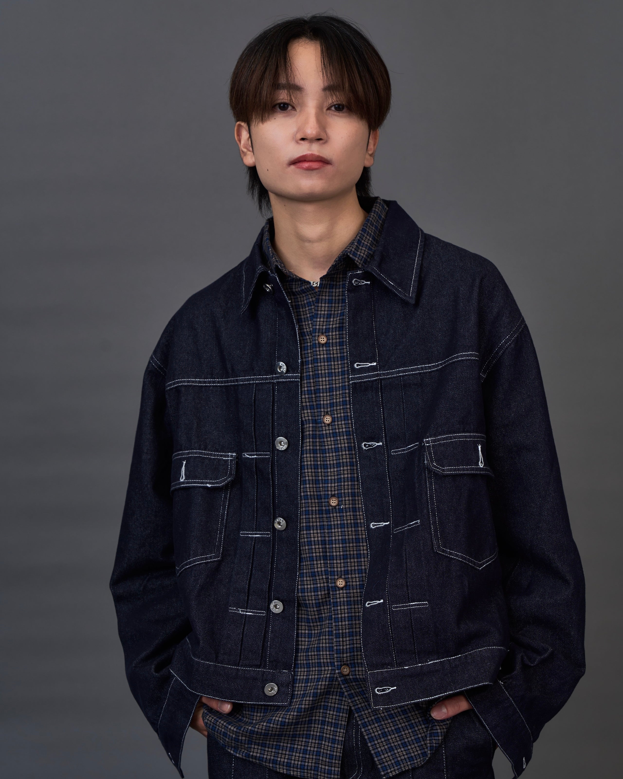 Set-up Compatible Contrast Stitch Denim Jacket SL0058
