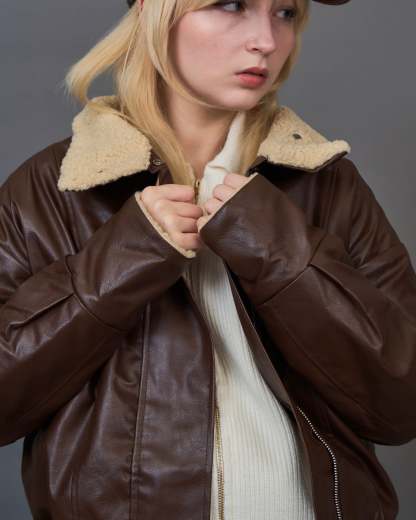 Shearling Collar Leather Jacket SL0066