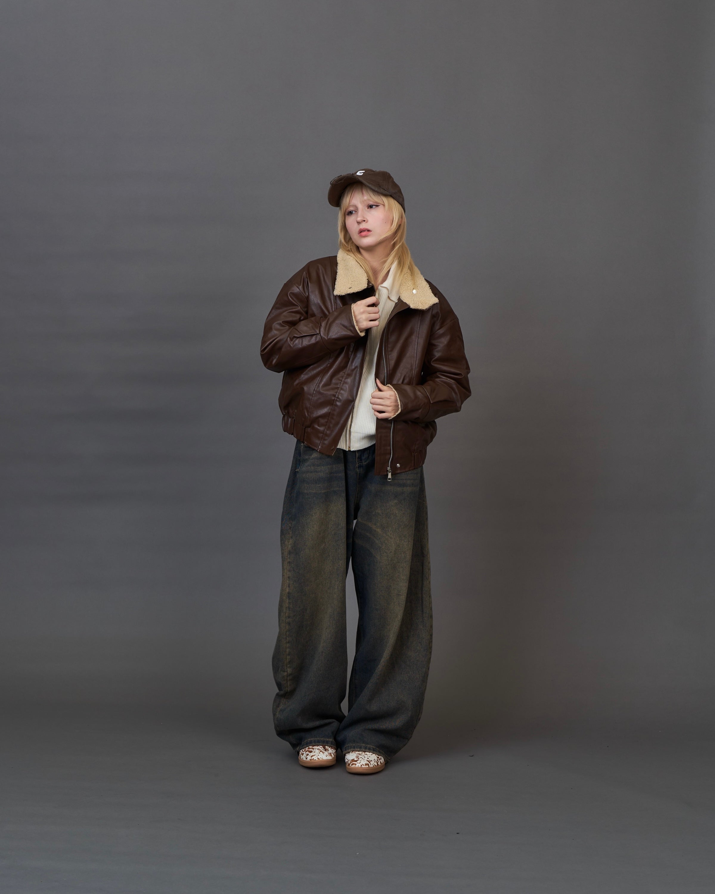 Shearling Collar Leather Jacket SL0066