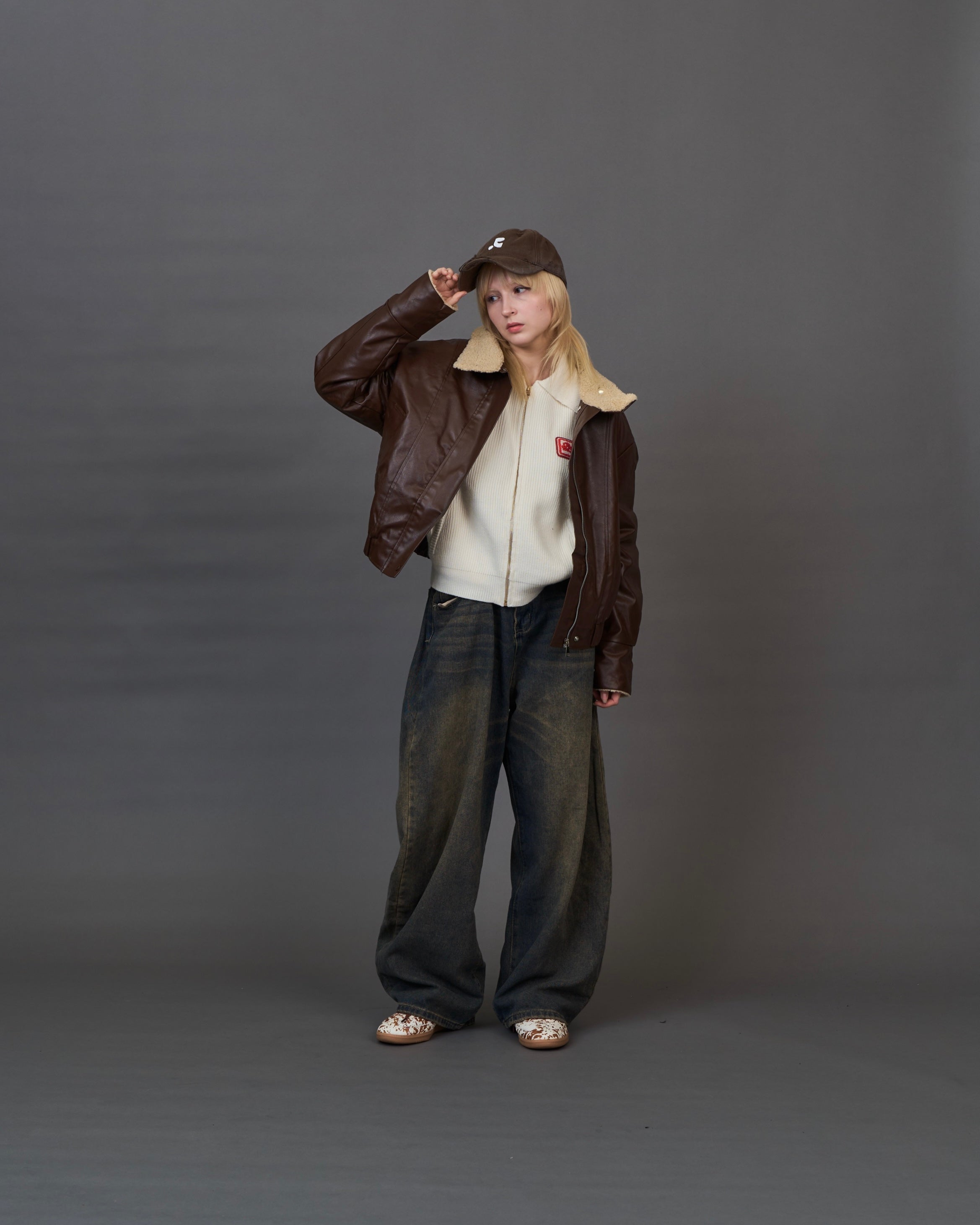 Shearling Collar Leather Jacket SL0066