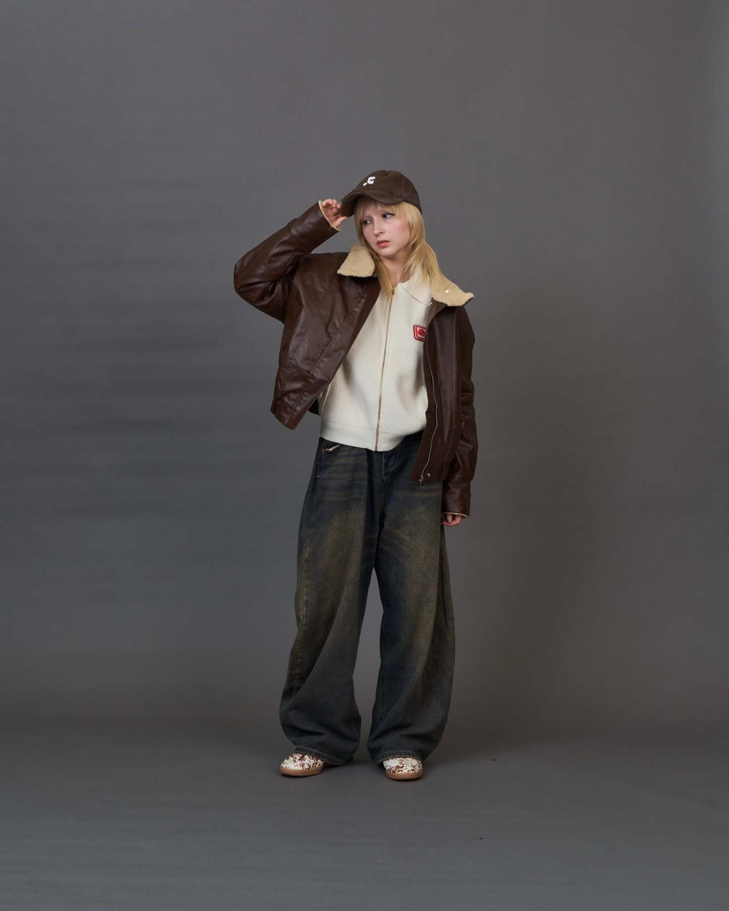 Shearling Collar Leather Jacket SL0066