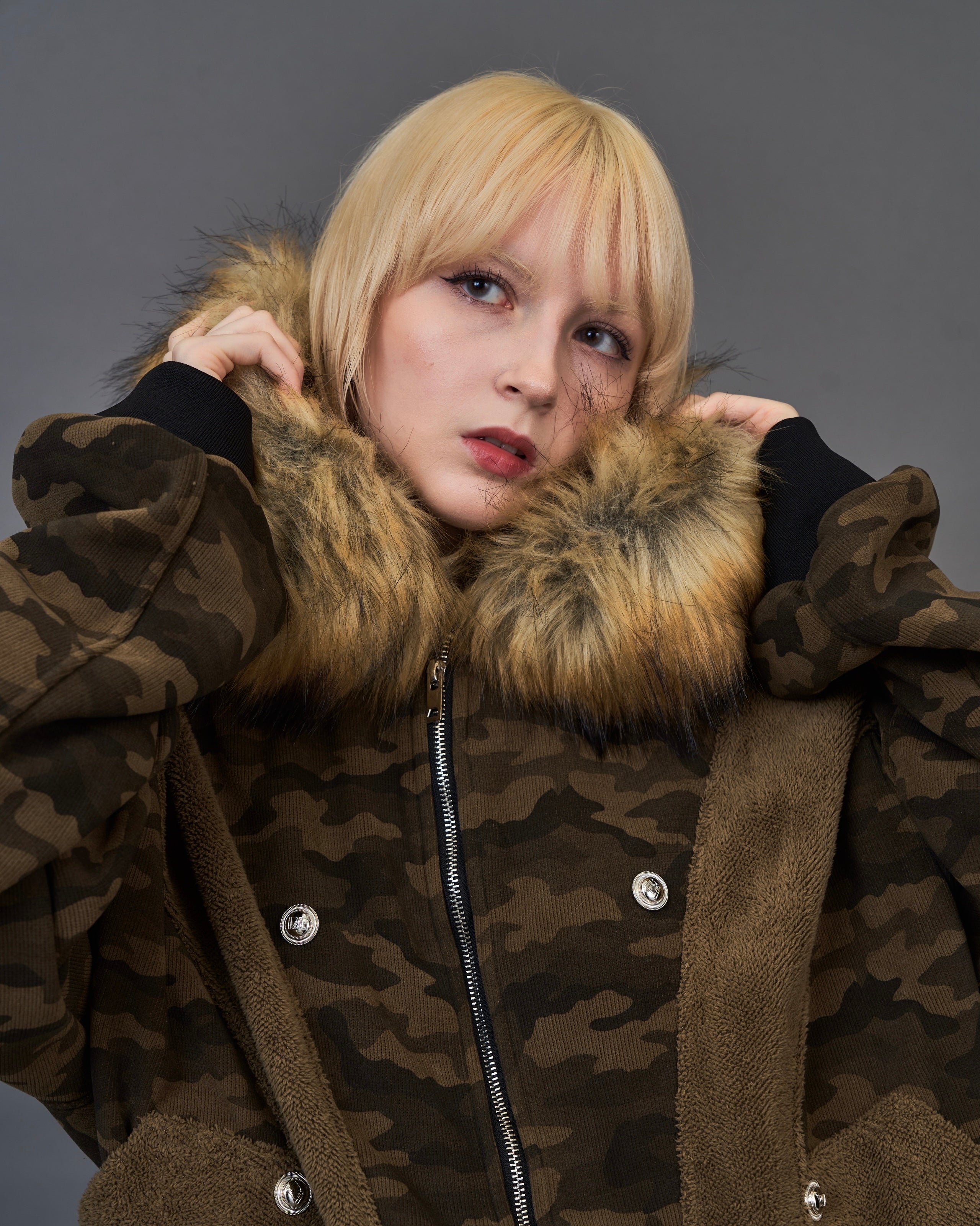 Military Camouflage Faux Fur Short Blouson SL0046