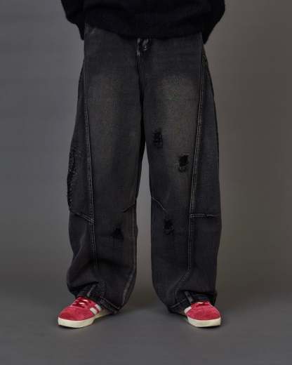 Distressed Black Wide Denim SL0072