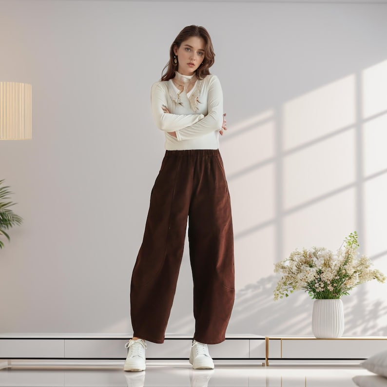 Cotton Corduroy Pant Elastic waist pants Thick Winter pants for women Loose long pants wide leg trousers Custom plus pants Spring Fall Pant
