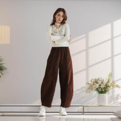 Cotton Corduroy Pant Elastic waist pants Thick Winter pants for women Loose long pants wide leg trousers Custom plus pants Spring Fall Pant