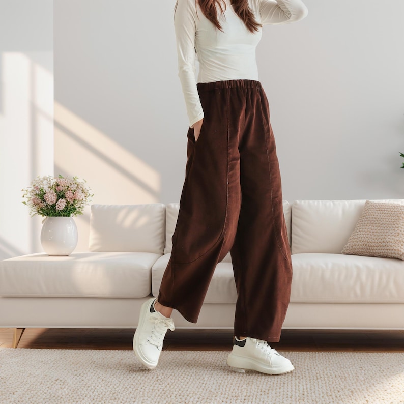 Cotton Corduroy Pant Elastic waist pants Thick Winter pants for women Loose long pants wide leg trousers Custom plus pants Spring Fall Pant