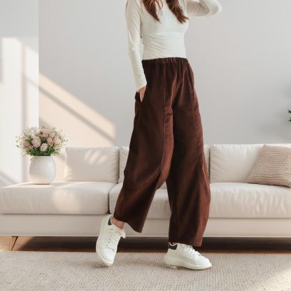 Cotton Corduroy Pant Elastic waist pants Thick Winter pants for women Loose long pants wide leg trousers Custom plus pants Spring Fall Pant