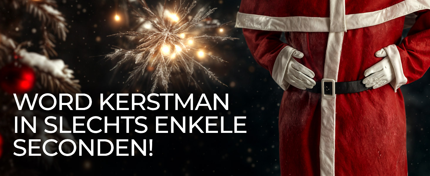 Christmas-themed image showing sparkler light and traditional red Santa suit with white gloves and belt against dark background.