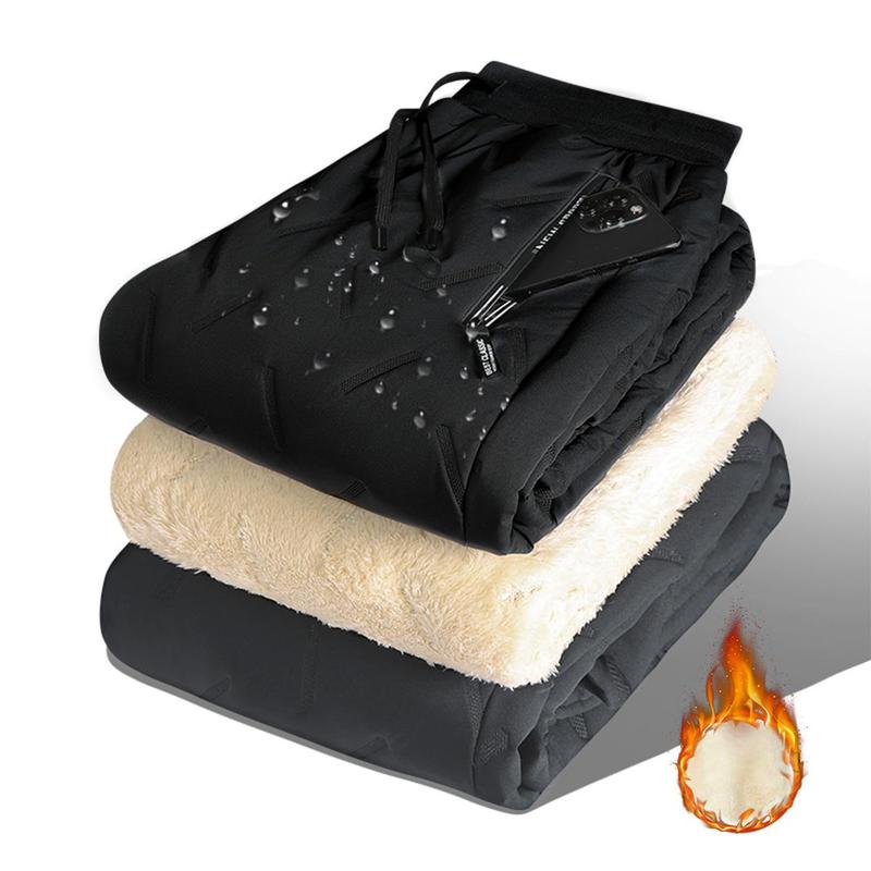 Men's Solid Color Zipper Pocket Thermal Lined Pants Regular Fit Casual Comfy Waterproof Drawstring Waist Warm Trousers for Fall & Winter Fleece Menswear Small Socks Activewear Athletic Beige Plain Sport Sportswear Sports Clothes Esports Esports Menswear