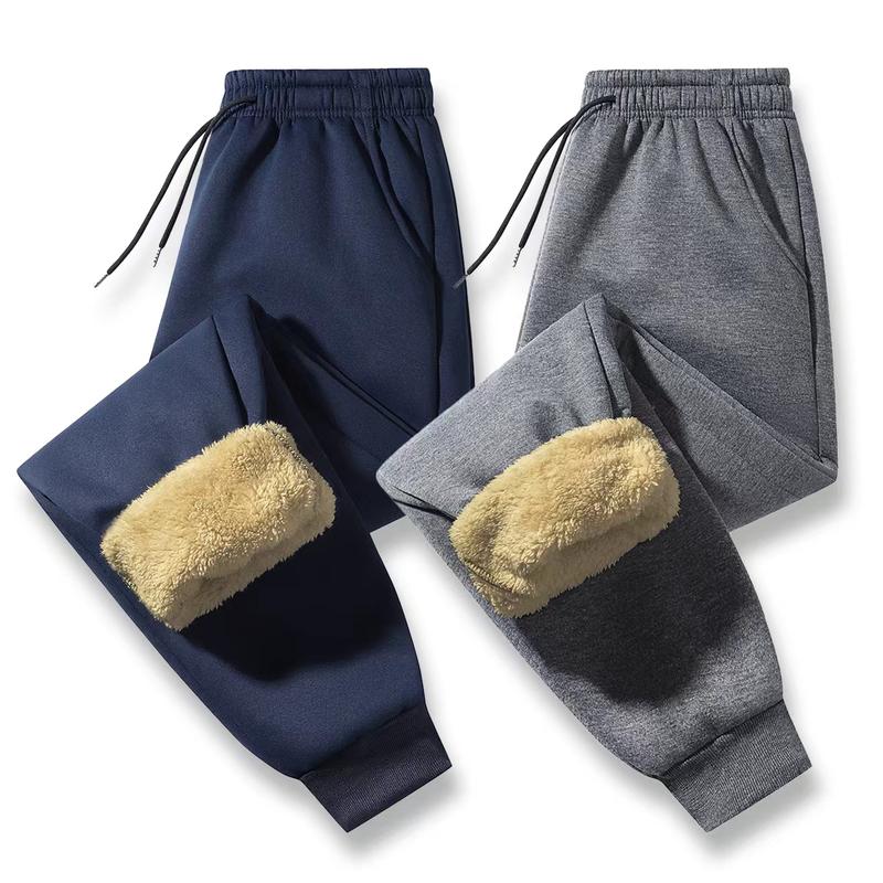 Men's Solid Color Warm Wool Lined Winter Casual Pants Thick Soft Comfortable for Outdoor Sports and Daily Wear Menswear Trouser Black
