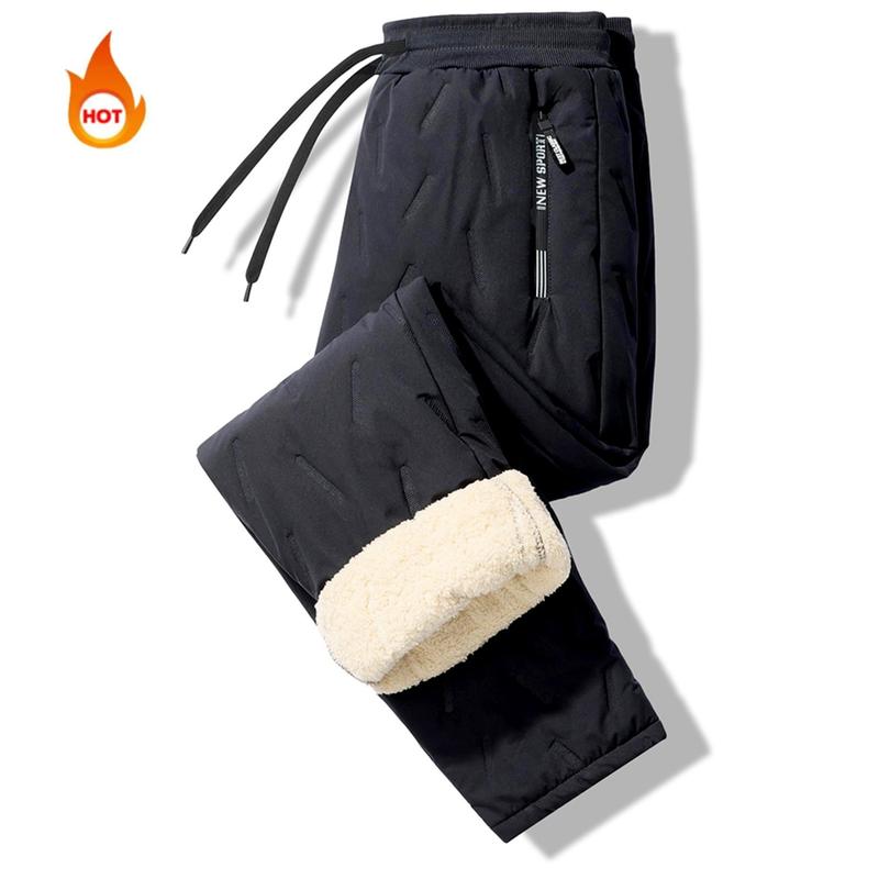 Men's Solid Color Zipper Pocket Thermal Lined Pants Regular Fit Casual Comfy Waterproof Drawstring Waist Warm Trousers for Fall & Winter Fleece Menswear Small Socks Activewear Athletic Beige Plain Sport Sportswear Sports Clothes Esports Esports Menswear