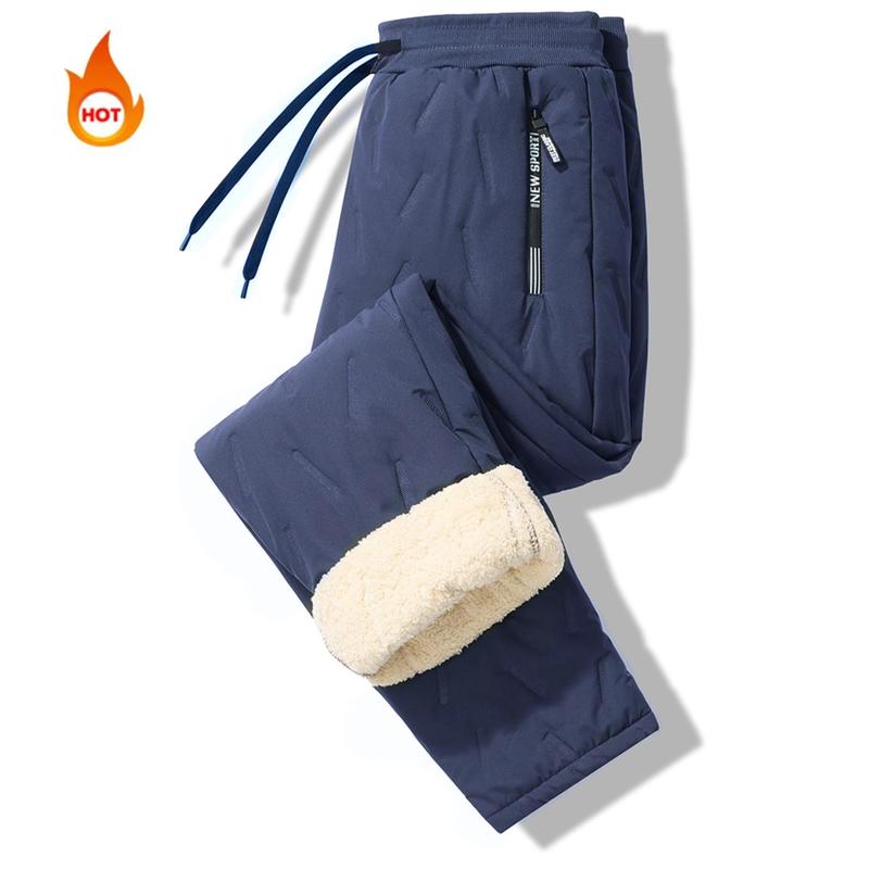 Men's Solid Color Zipper Pocket Thermal Lined Pants Regular Fit Casual Comfy Waterproof Drawstring Waist Warm Trousers for Fall & Winter Fleece Menswear Small Socks Activewear Athletic Beige Plain Sport Sportswear Sports Clothes Esports Esports Menswear