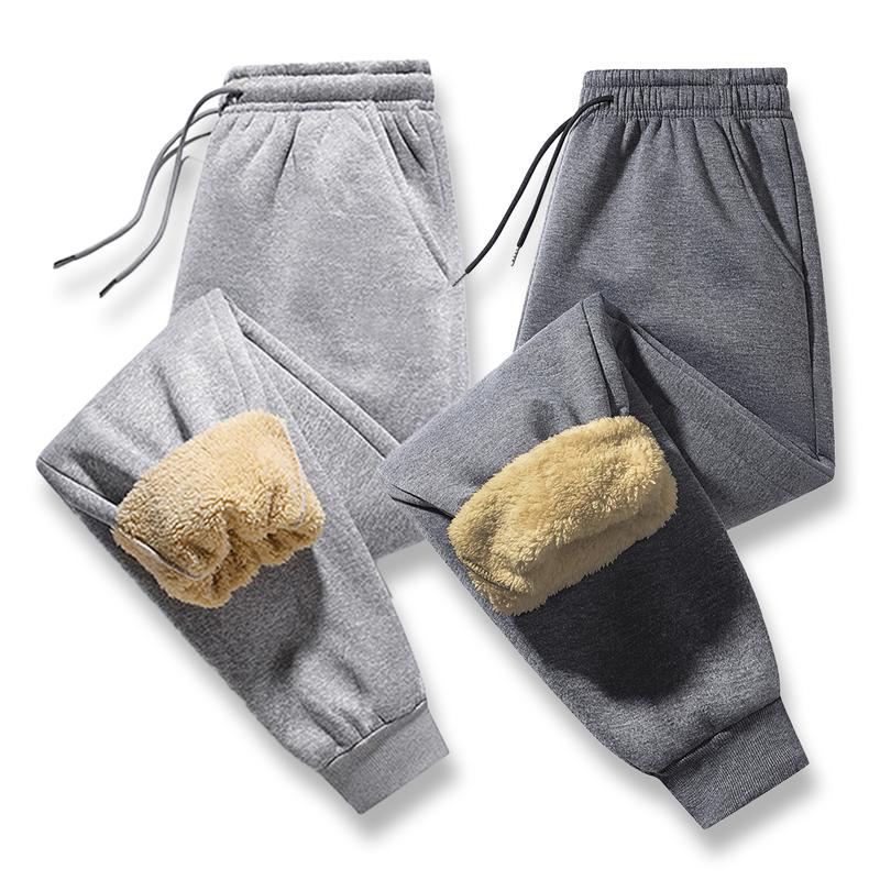 Men's Solid Color Warm Wool Lined Winter Casual Pants Thick Soft Comfortable for Outdoor Sports and Daily Wear Menswear Trouser Black