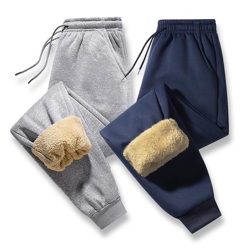 Men's Solid Color Warm Wool Lined Winter Casual Pants Thick Soft Comfortable for Outdoor Sports and Daily Wear Menswear Trouser Black