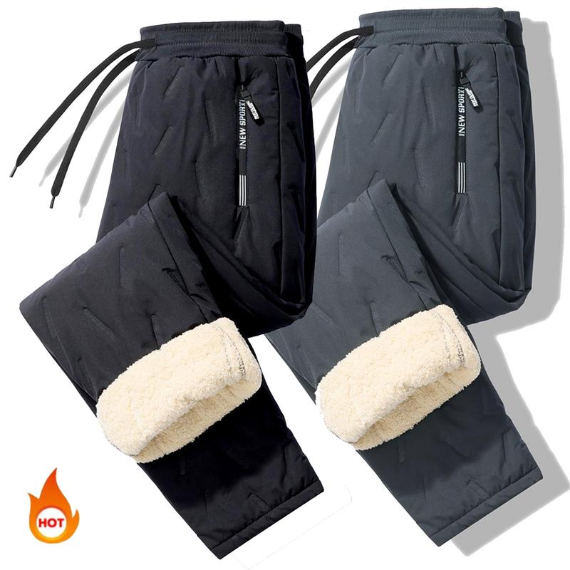 Men's Solid Color Zipper Pocket Thermal Lined Pants Regular Fit Casual Comfy Waterproof Drawstring Waist Warm Trousers for Fall & Winter Fleece Menswear Small Socks Activewear Athletic Beige Plain Sport Sportswear Sports Clothes Esports Esports Menswear