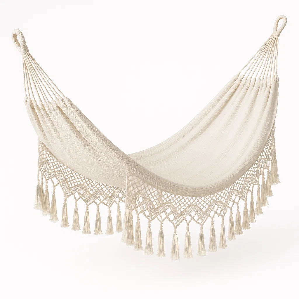 Amaca in cotone con frange crema 200x150 cm