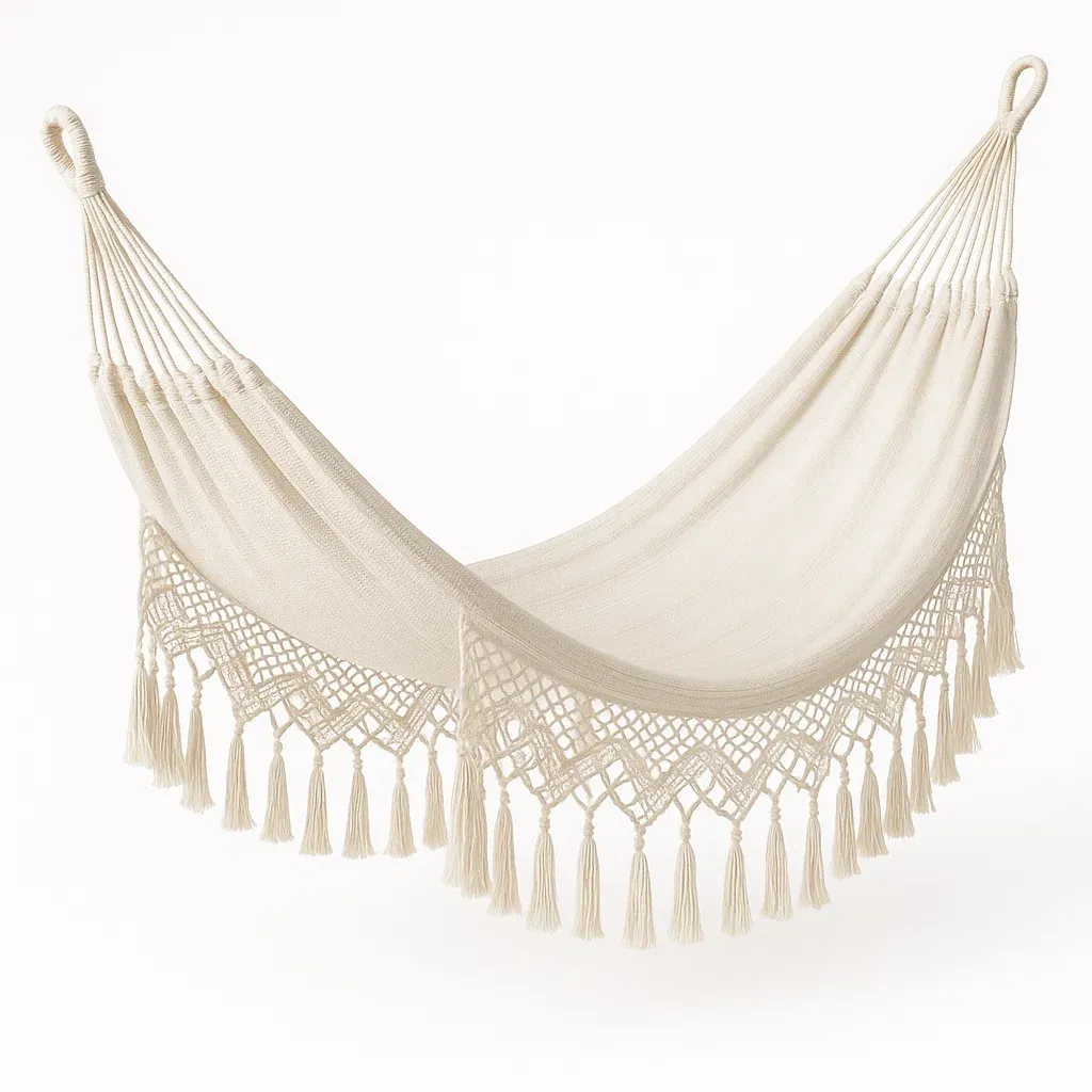 Amaca in cotone con frange crema 200x150 cm