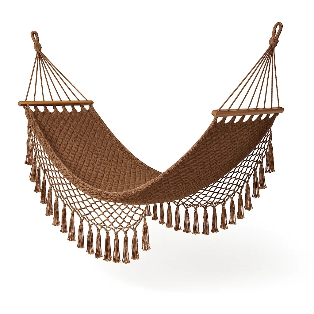 Amaca in corda di cotone marrone con frange 200x150 cm