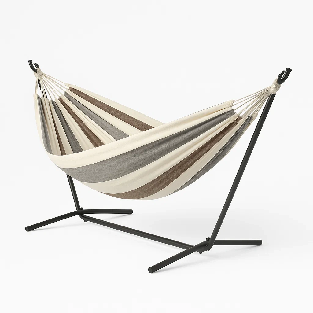 Amaca con supporto in metallo righe marroni e crema