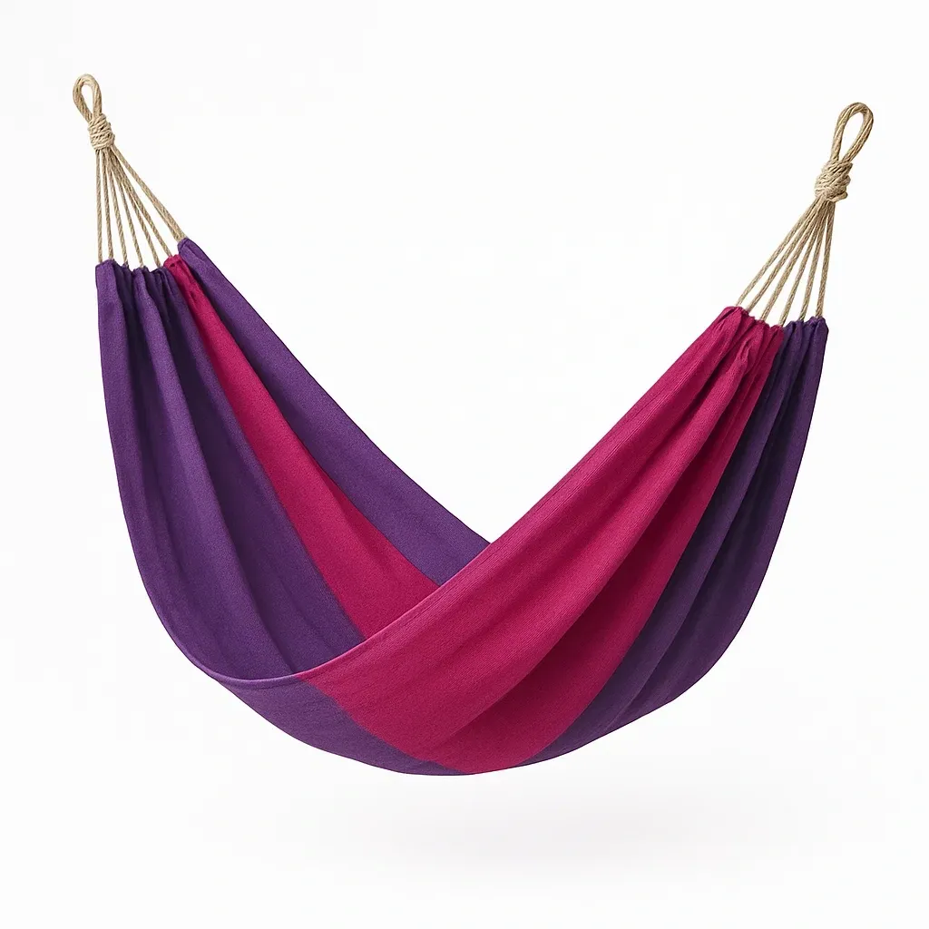 Amaca in tessuto di cotone viola e rosso