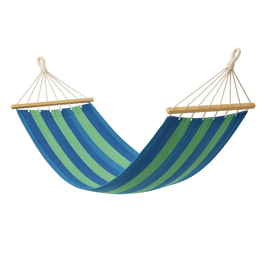 Amaca da giardino in tessuto di cotone a righe blu/verde 200x100 cm