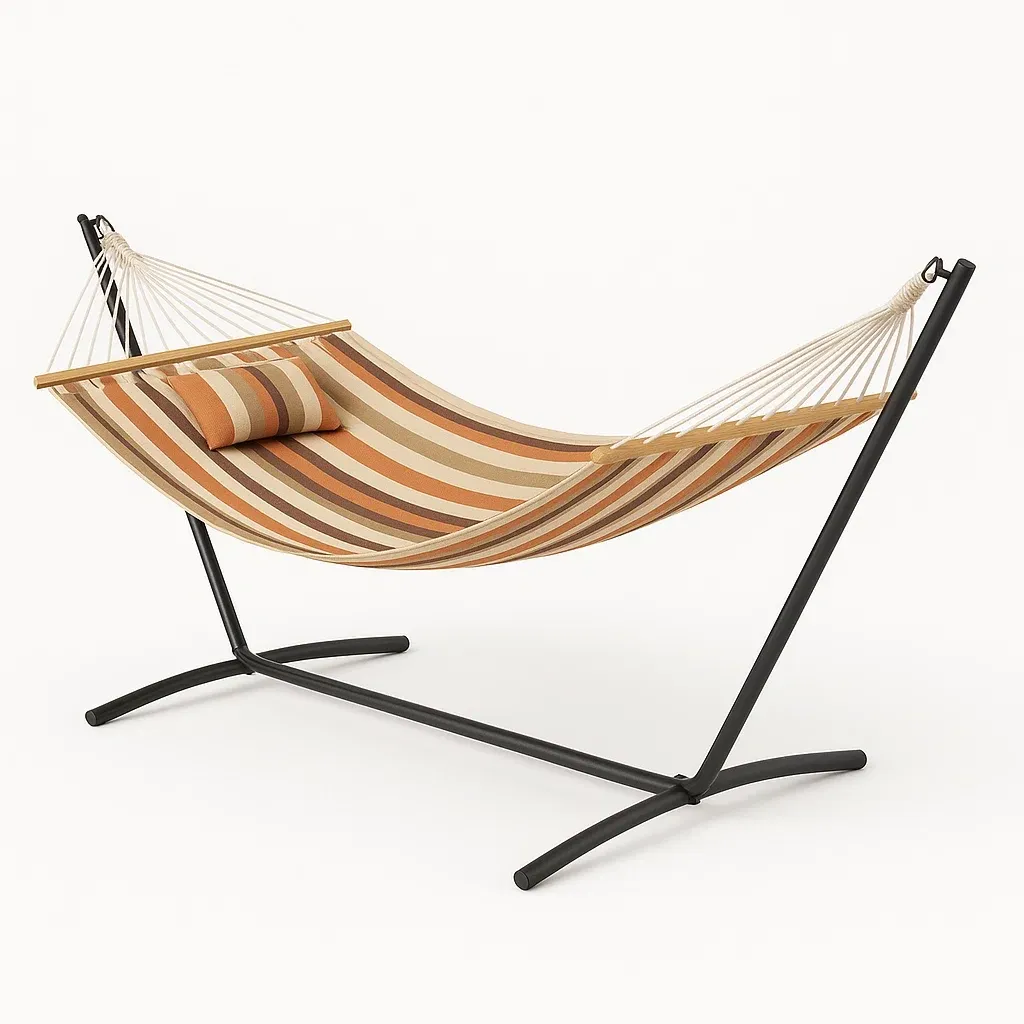 Amaca in cotone con supporto in acciaio a strisce beige e marrone