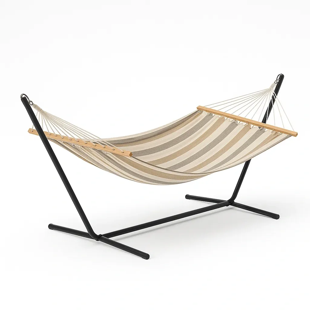 Amaca con supporto in acciaio tela di cotone a righe beige/marrone