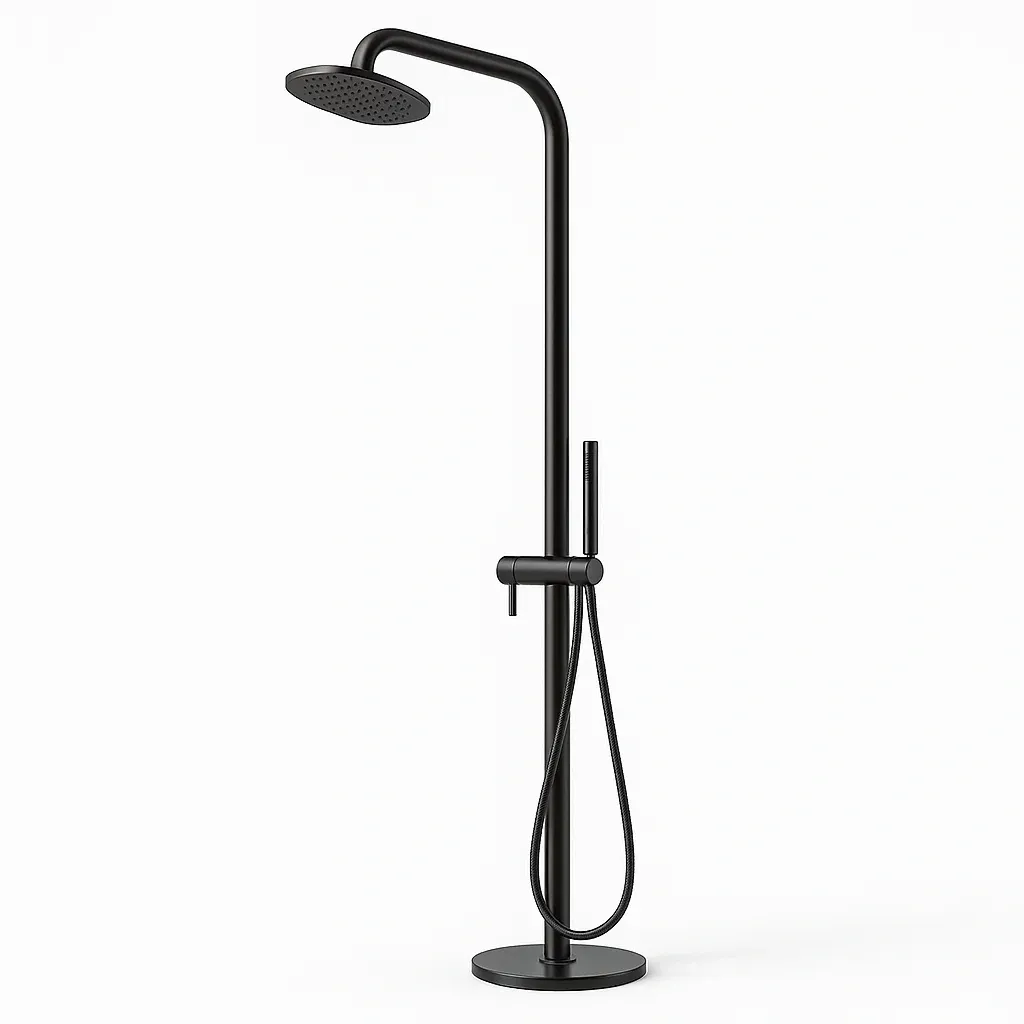 Doccia in acciaio nero con soffione rotondo