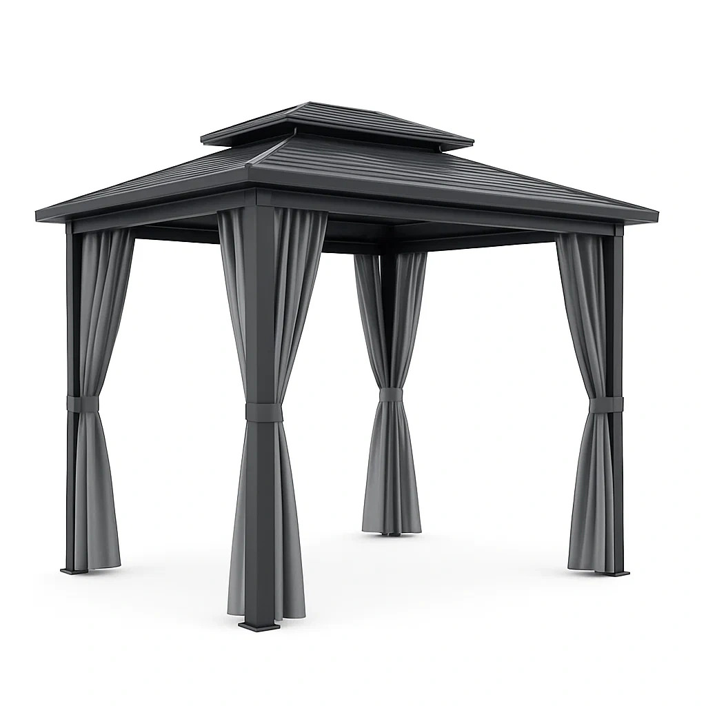 Gazebo in metallo con tetto a doppio strato grigio