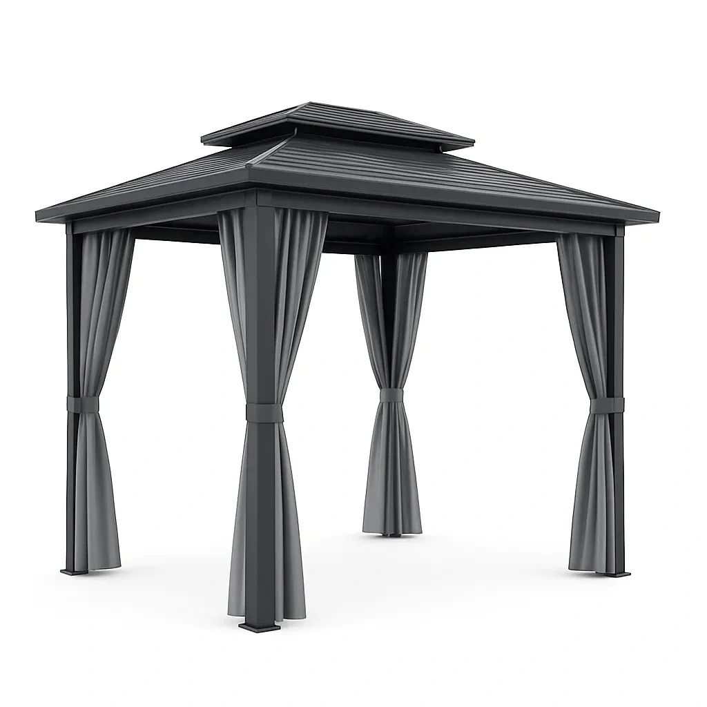 Gazebo in metallo con tetto a doppio strato grigio