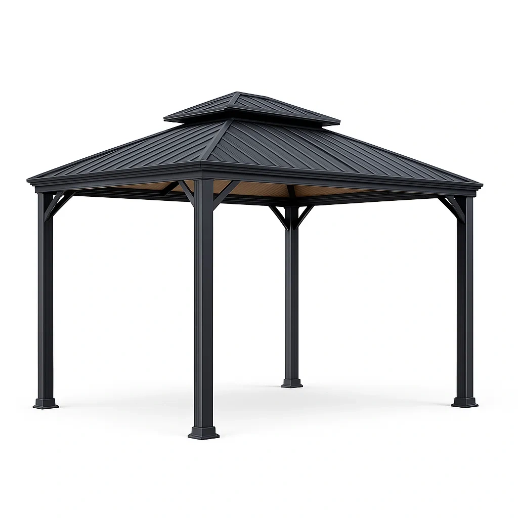 Gazebo in alluminio con tetto a doppio strato nero