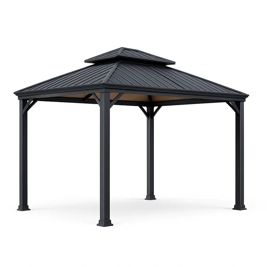 Gazebo in alluminio con tetto a doppio strato nero