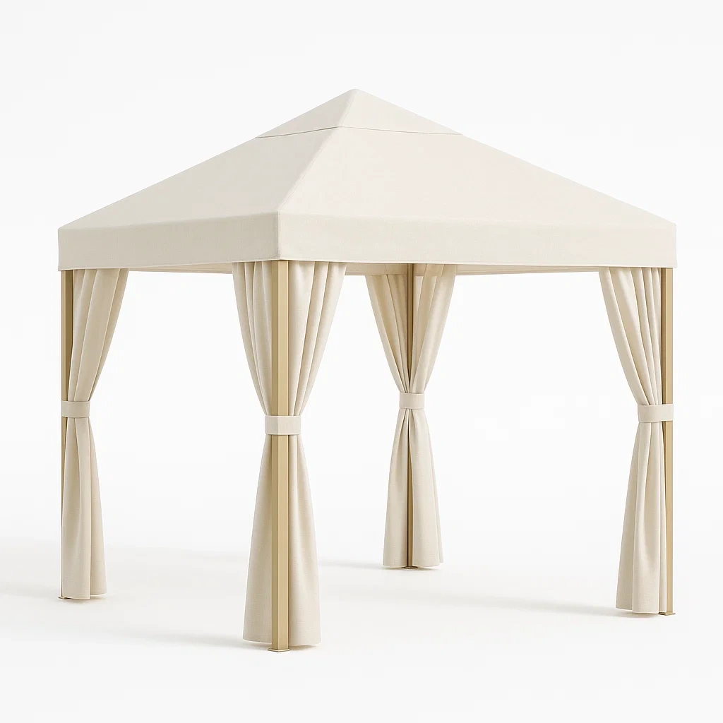 Gazebo quadrato in acciaio con tessuto in poliestere beige 300x300x250 cm