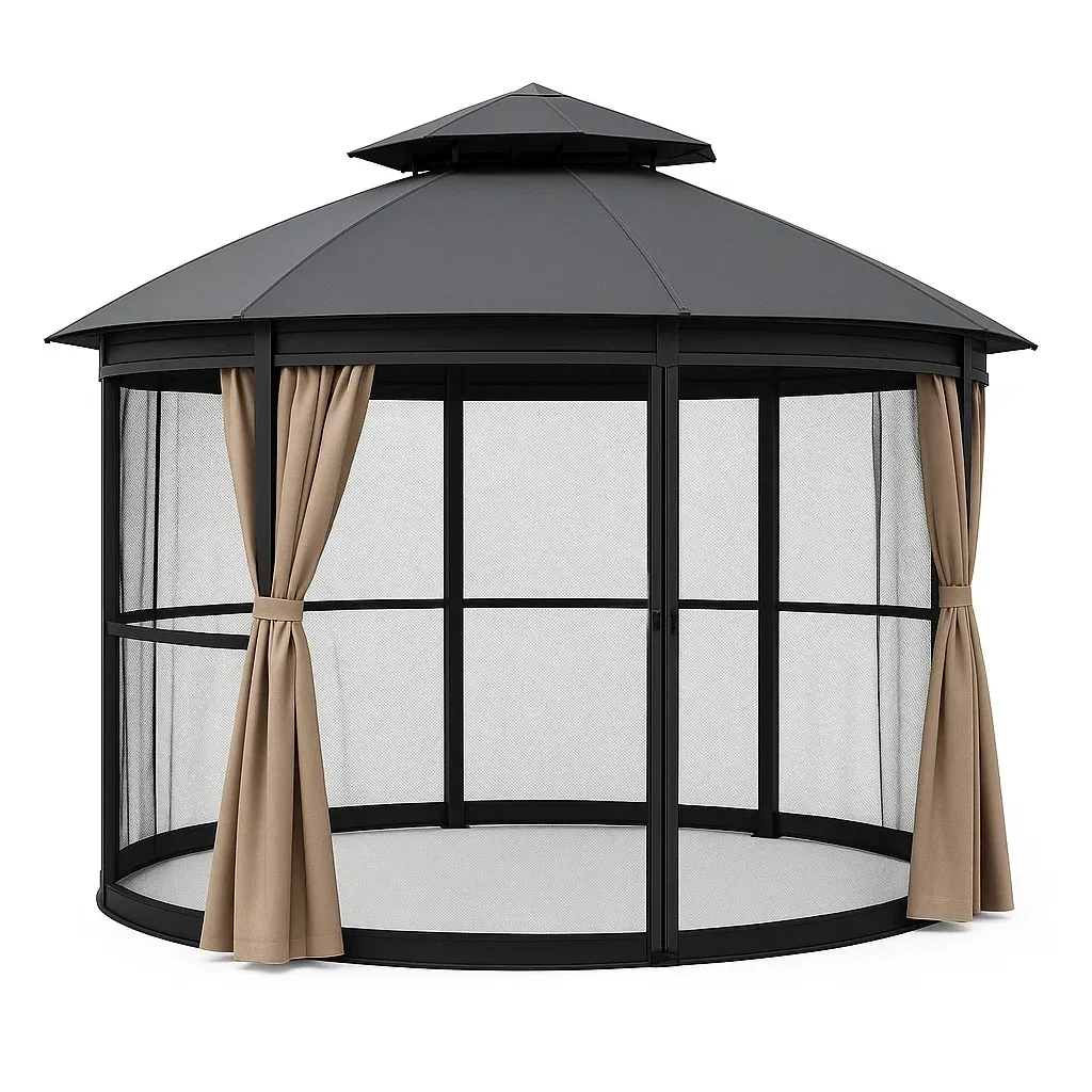 Gazebo in acciaio con tende in poliestere nero 3 m