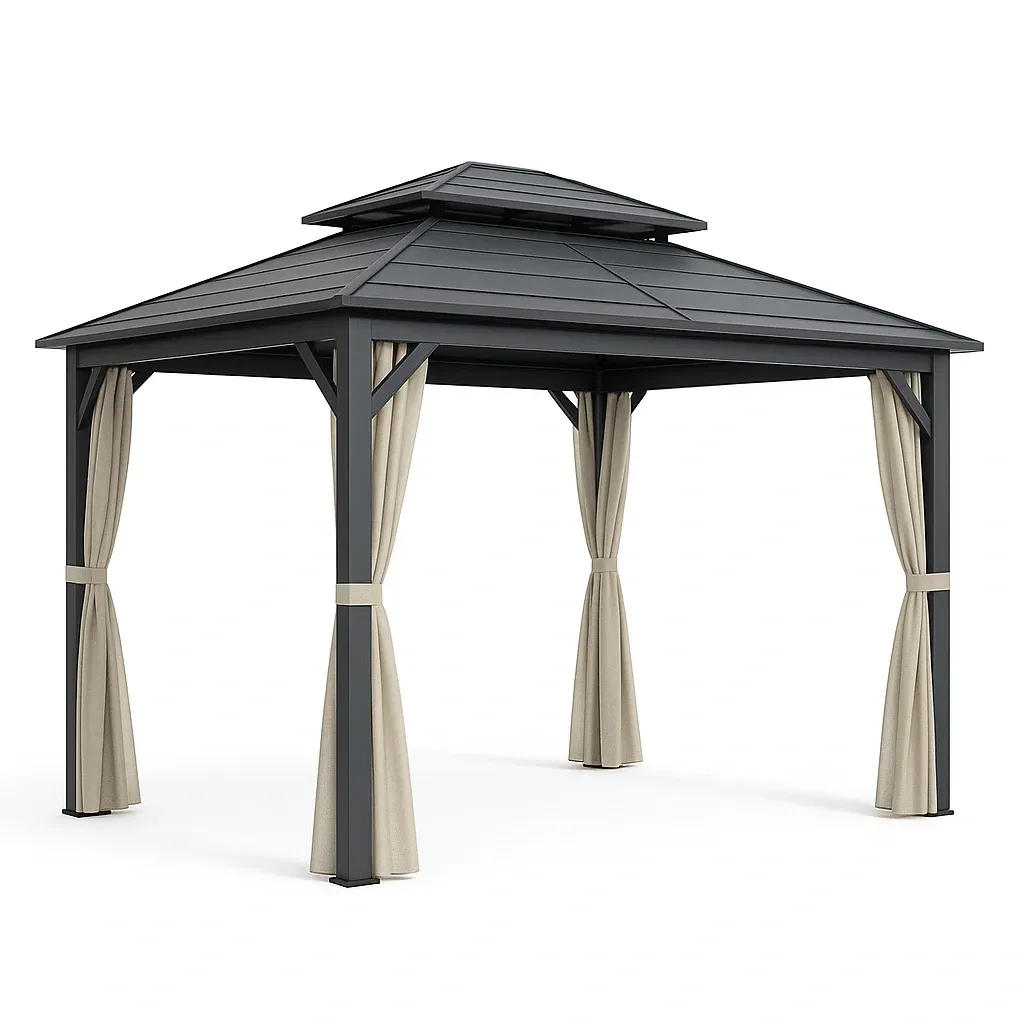 Gazebo in alluminio con tettoia doppia e tendaggi