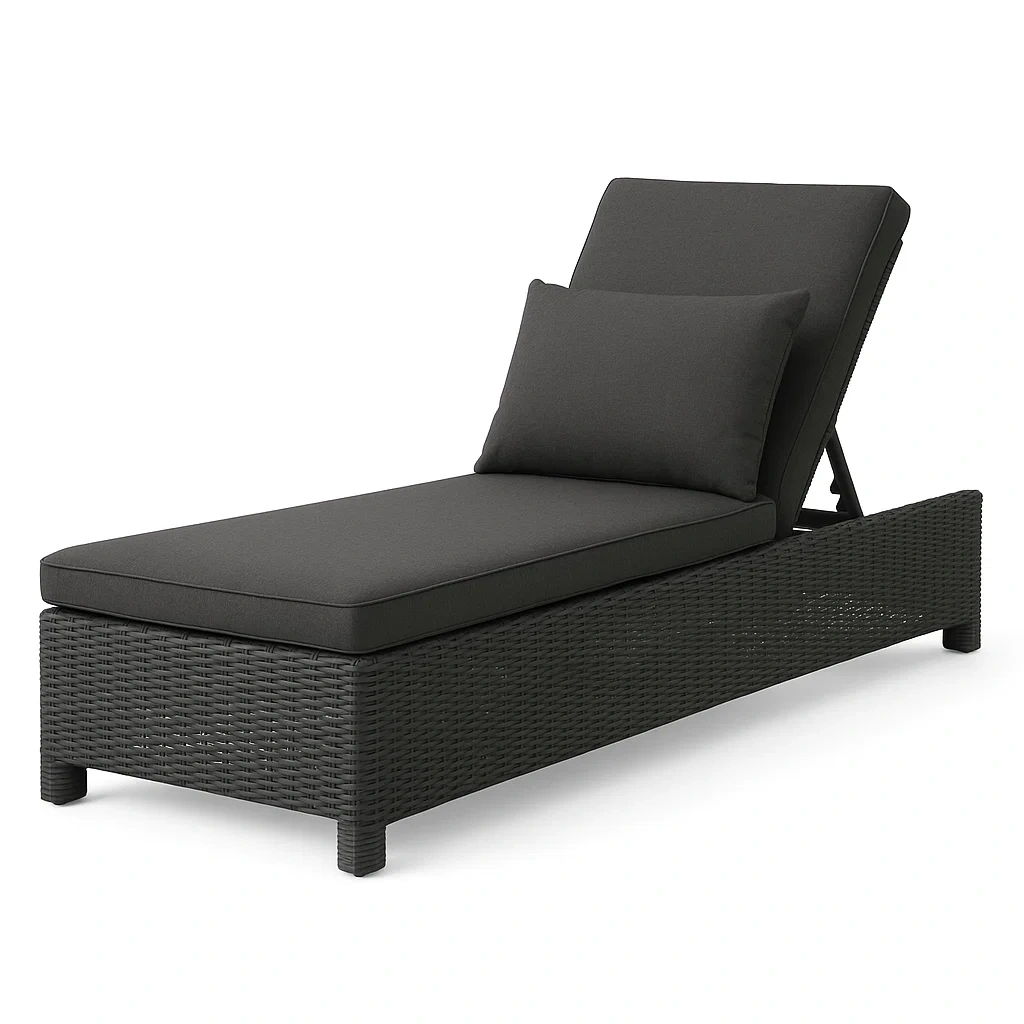 Lettino prendisole in rattan sintetico nero con cuscino