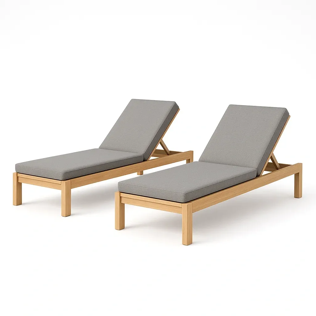 Lettini prendisole in legno con cuscini grigi set da 2