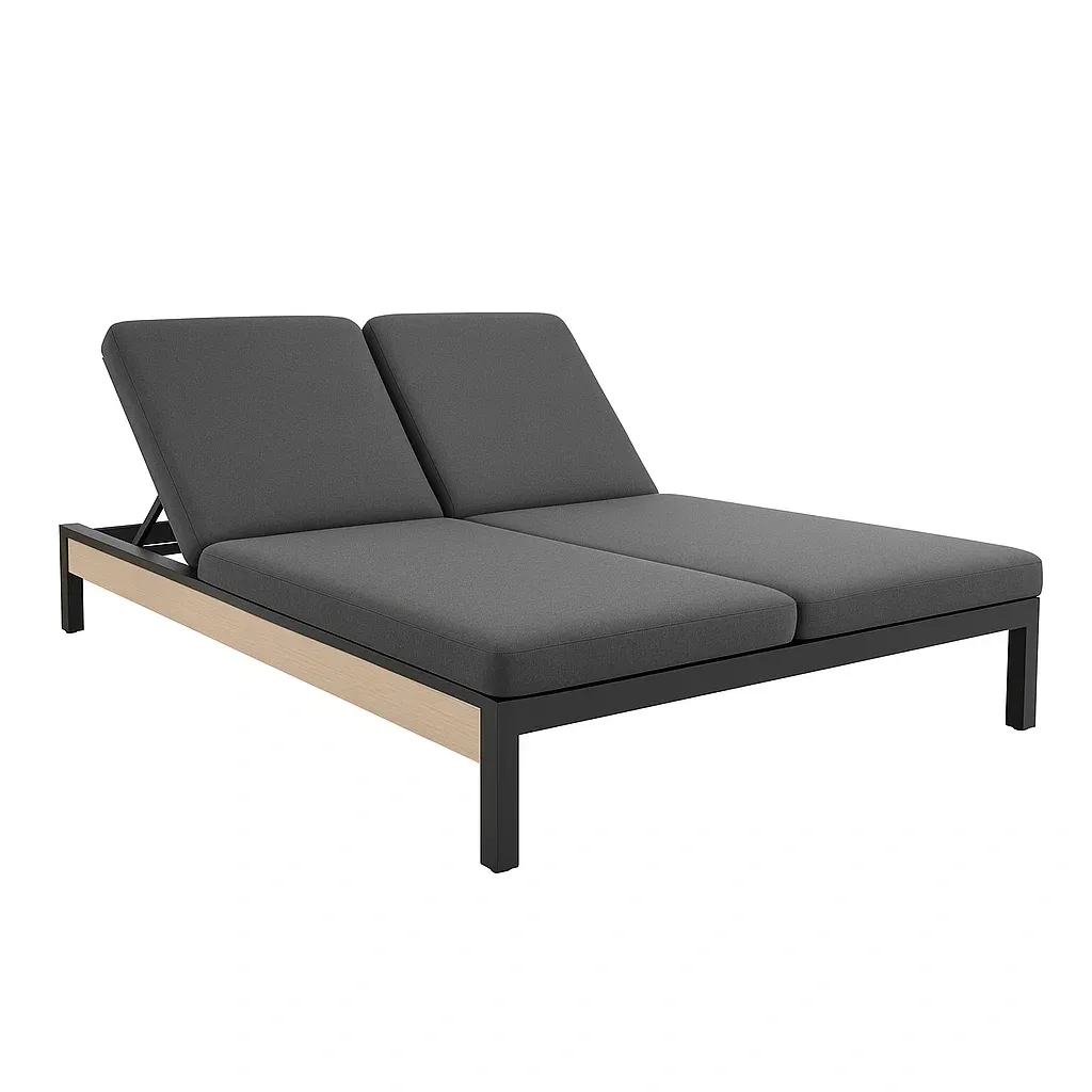 Lettino prendisole doppio in metallo con cuscini in schiuma grigio