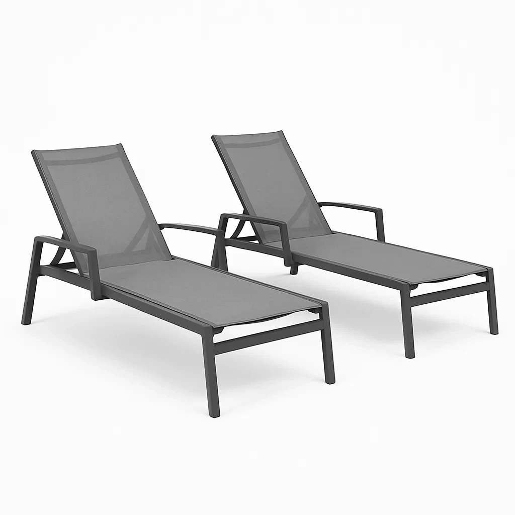 Lettini prendisole in alluminio grigio con tessuto textilene set da 2