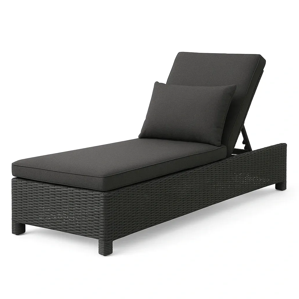 Lettino prendisole in rattan sintetico nero con cuscino