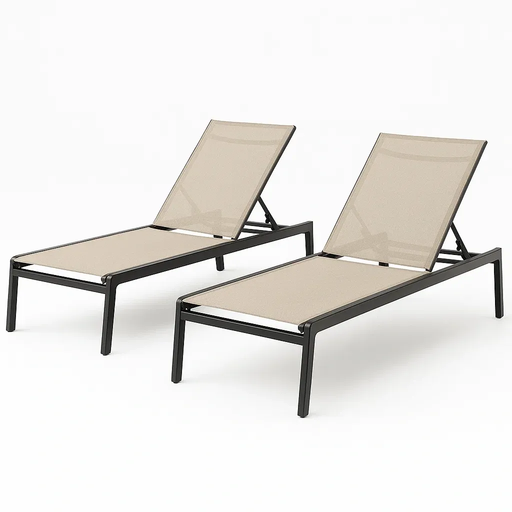 Lettini prendisole in alluminio e textilene beige set da 2