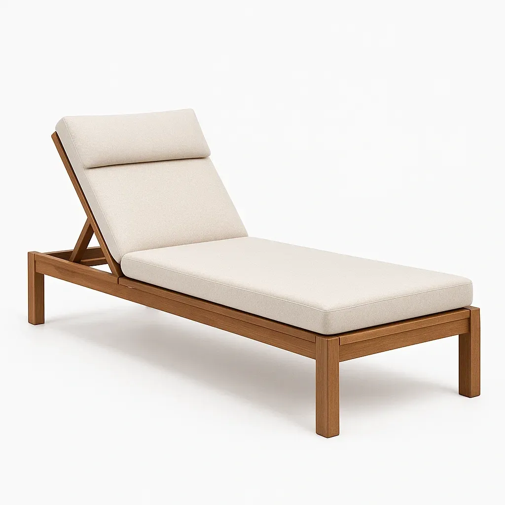 Lettino prendisole in teak con cuscino in poliestere beige