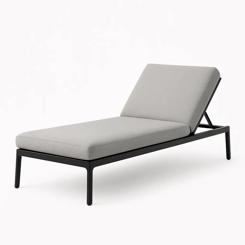 Lettino prendisole in alluminio con cuscino in tessuto grigio