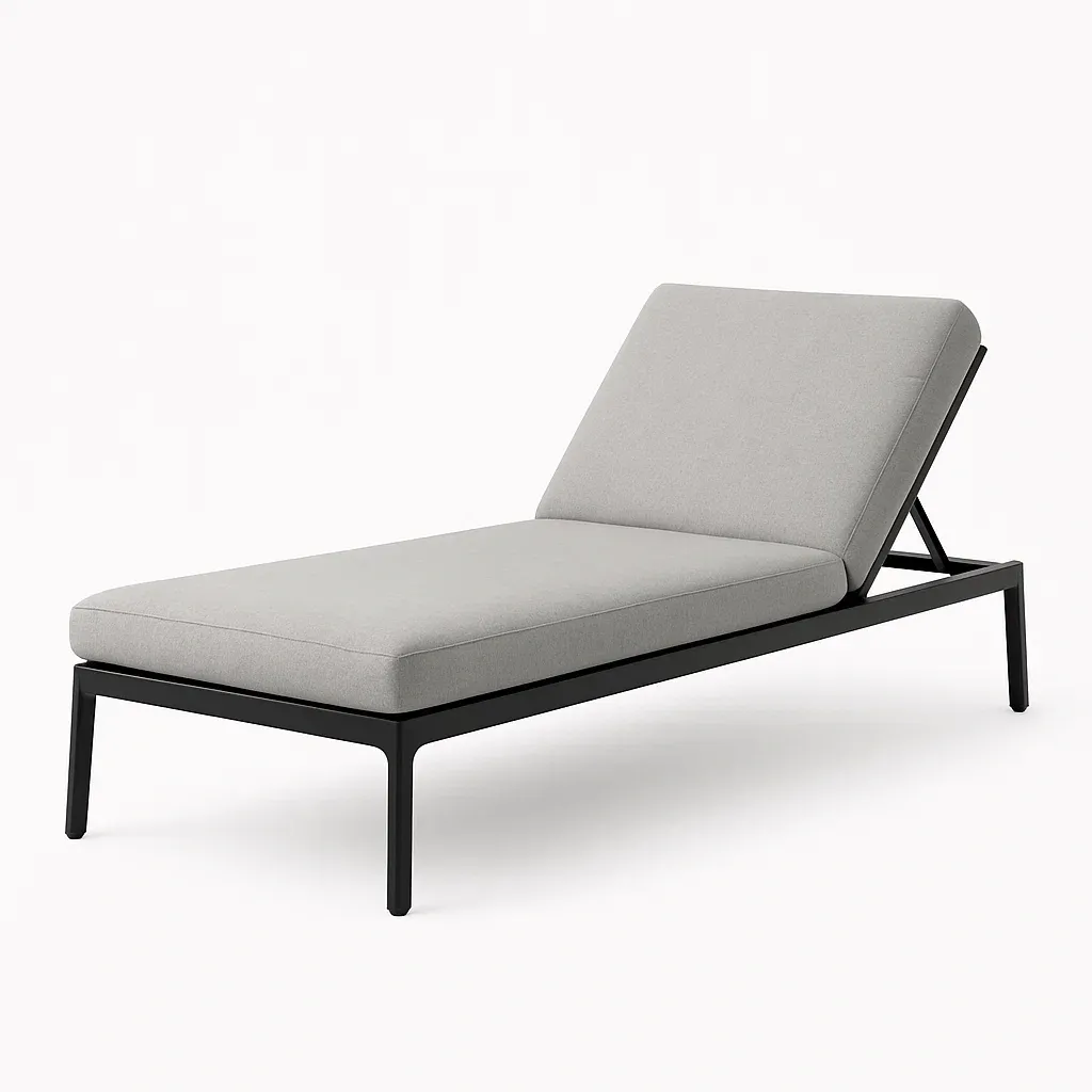 Lettino prendisole in alluminio con cuscino in tessuto grigio